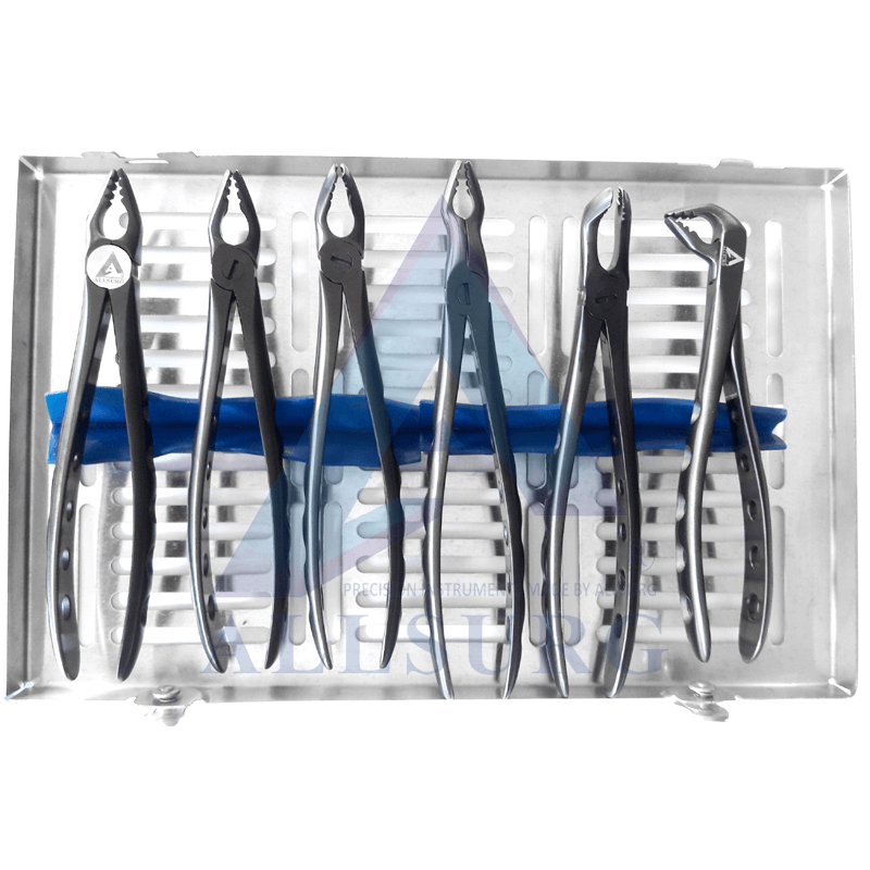 EXTRACTION FORCEPS SET OF 6 IN CASSETTE BLACK