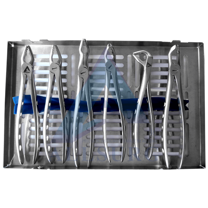 EXTRACTION FORCEPS SET OF 6 IN CASSETTE GOLD